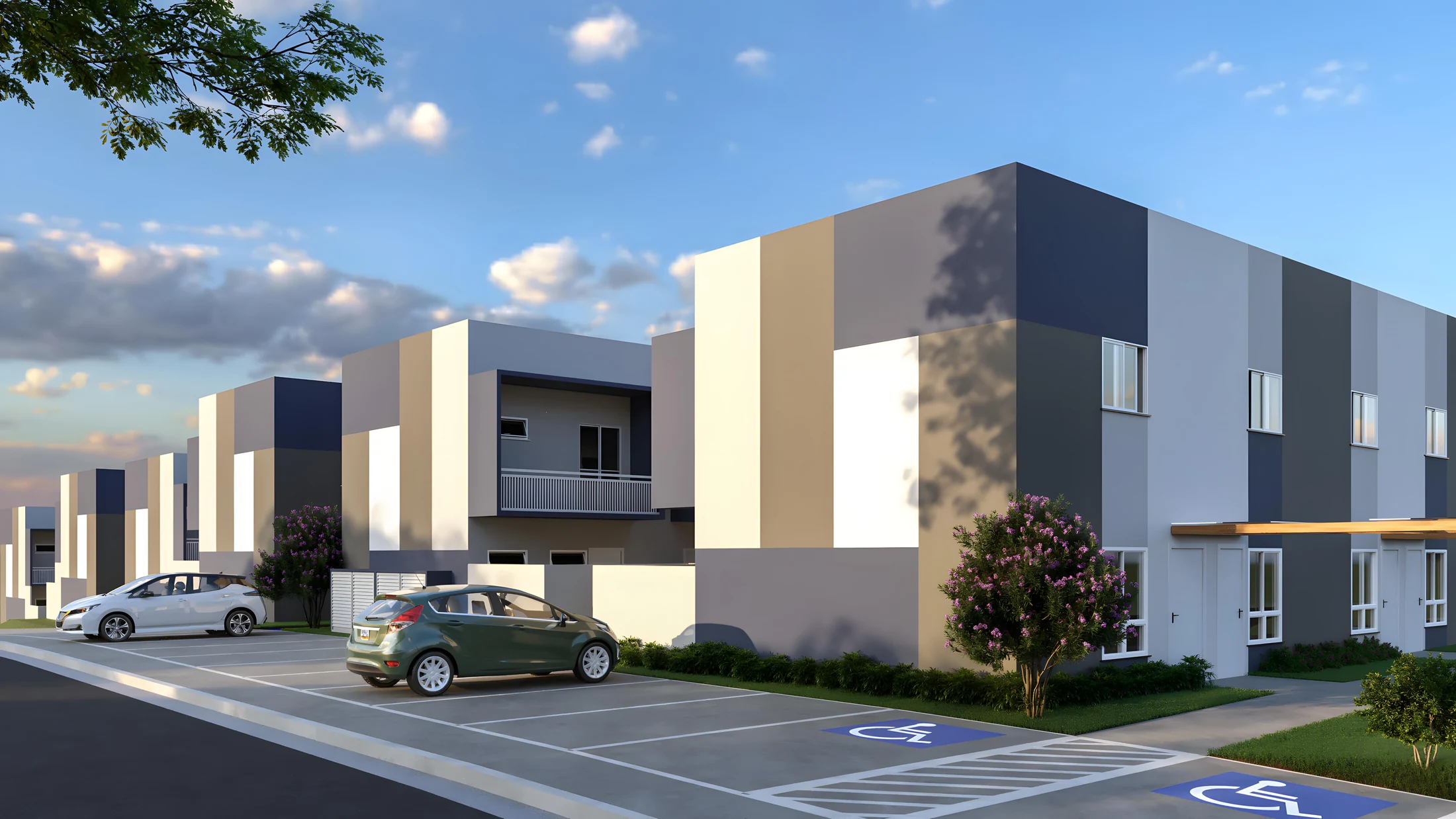 Perspectiva oficial da fachada das casas